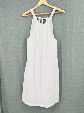 Gap Linen/Cotton Pockets Tall Adjustable Straps Halter Dress Lined Vaca Tropical